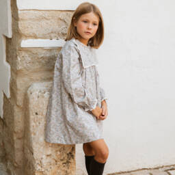 بالوما دي لا أو-فستان بطبعة ورود قطن لون أزرق | Childrensalon Outlet