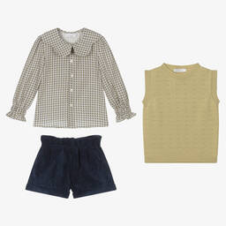 Paloma de la O-Girls Green & Blue Shorts Set | Childrensalon Outlet