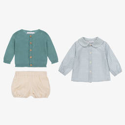 Paloma de la O-Girls Green & Ivory Corduroy Shorts Set | Childrensalon Outlet