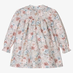 Paloma de la O-Girls Grey Cotton Floral Dress | Childrensalon Outlet