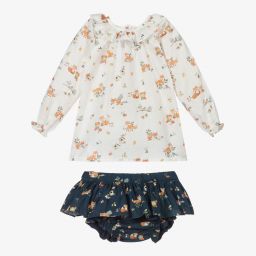 Paloma de la O- Girls Ivory & Blue Skort Set | Childrensalon Outlet