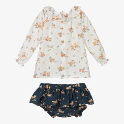 Paloma de la O- Girls Ivory & Blue Skort Set | Childrensalon Outlet