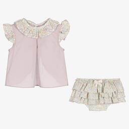 Paloma de la O-Girls Lilac & Green Floral Shorts Set | Childrensalon Outlet