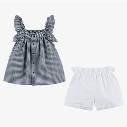 Paloma de la O-Girls Navy Blue & White Shorts Set | Childrensalon Outlet