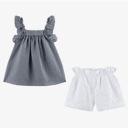 Paloma de la O-Girls Navy Blue & White Shorts Set | Childrensalon Outlet