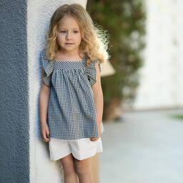 Paloma de la O-Girls Navy Blue & White Shorts Set | Childrensalon Outlet