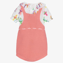 Paloma de la O-Girls Pink Cotton Dungaree Set | Childrensalon Outlet