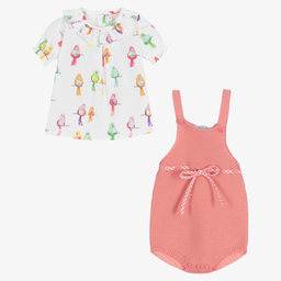 Paloma de la O-Girls Pink Cotton Dungaree Set | Childrensalon Outlet