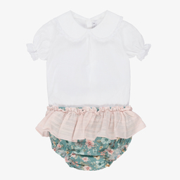 Paloma de la O-Girls White & Green Shorts Set | Childrensalon Outlet