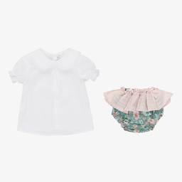 Paloma de la O-Girls White & Green Shorts Set | Childrensalon Outlet