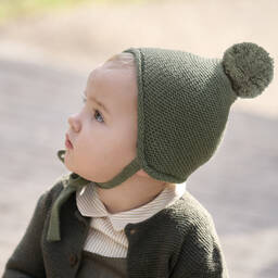 Paloma de la O-Green Knitted Pom-Pom Hat | Childrensalon Outlet