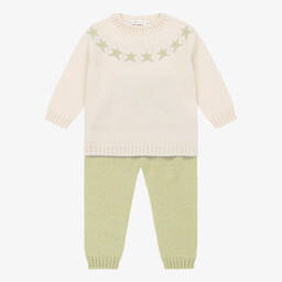 بالوما دي لا أو-طقم بنطلون صوف محبوك لون أخضر وعاجي للبنات | Childrensalon Outlet