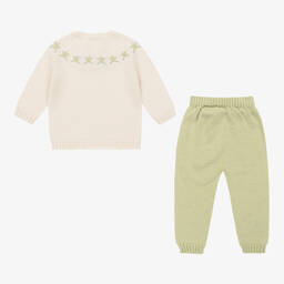 بالوما دي لا أو-طقم بنطلون صوف محبوك لون أخضر وعاجي للبنات | Childrensalon Outlet