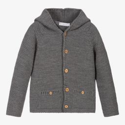 Paloma de la O-Grey Knitted Hooded Jacket | Childrensalon Outlet