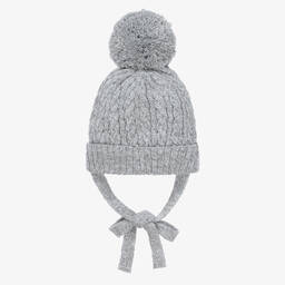 Paloma de la O-Grey & White Knitted Pom-Pom Hat | Childrensalon Outlet
