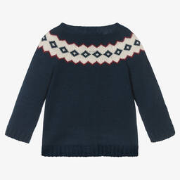 Paloma de la O-Navy Blue Fair Isle Cardigan | Childrensalon Outlet