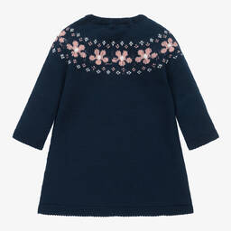 Paloma de la O-Navy Blue Floral Knit Dress | Childrensalon Outlet