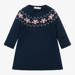 Paloma de la O-Navy Blue Floral Knit Dress | Childrensalon Outlet