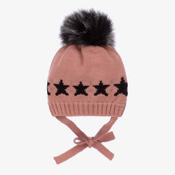 Paloma de la O-Pink & Black Pom-Pom Hat | Childrensalon Outlet