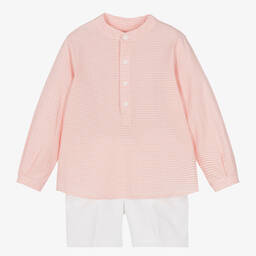 بالوما دي لا أو-طقم شورت قطن لون زهري وأبيض للأولاد | Childrensalon Outlet