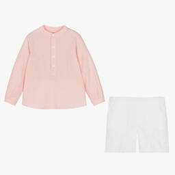 بالوما دي لا أو-طقم شورت قطن لون زهري وأبيض للأولاد | Childrensalon Outlet