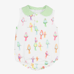 Paloma de la O-White & Green Cotton Shortie  | Childrensalon Outlet