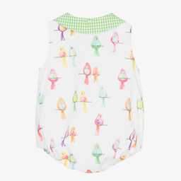 Paloma de la O-White & Green Cotton Shortie  | Childrensalon Outlet