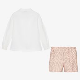 Paloma de la O-طقم شورت مزيج قطن وكتان لون أبيض وزهري للأولاد | Childrensalon Outlet
