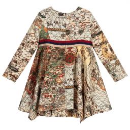 Pan Con Chocolate-Beige Cotton Map Print Dress | Childrensalon Outlet