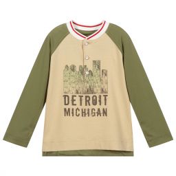 Pan Con Chocolate-Beige & Green Jersey Top | Childrensalon Outlet