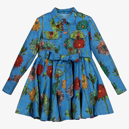 Pan Con Chocolate-Blue Flower Cotton Shirt Dress | Childrensalon Outlet