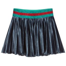 بان كون شوكولا-Blue Pleated Velvet Skirt | Childrensalon Outlet