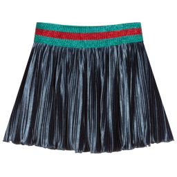بان كون شوكولا-Blue Pleated Velvet Skirt | Childrensalon Outlet