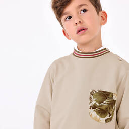 Pan Con Chocolate-Boys Beige Jersey Sweatshirt | Childrensalon Outlet