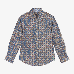Pan Con Chocolate-Boys Blue Cotton Paisley Shirt | Childrensalon Outlet