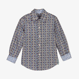 Pan Con Chocolate-Boys Blue Cotton Paisley Shirt | Childrensalon Outlet