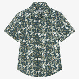 Pan Con Chocolate-Boys Blue Cotton Tropical Print Shirt | Childrensalon Outlet