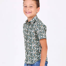 Pan Con Chocolate-Boys Blue Cotton Tropical Print Shirt | Childrensalon Outlet