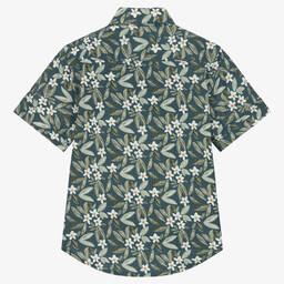 Pan Con Chocolate-Boys Blue Cotton Tropical Print Shirt | Childrensalon Outlet