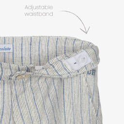 Pan Con Chocolate-Boys Blue Striped Linen Shorts | Childrensalon Outlet