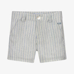 Pan Con Chocolate-Boys Blue Striped Linen Shorts | Childrensalon Outlet