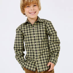 Pan Con Chocolate-Boys Green Gingham Shirt | Childrensalon Outlet