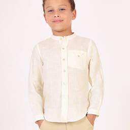 Pan Con Chocolate-Boys Ivory Linen Shirt | Childrensalon Outlet
