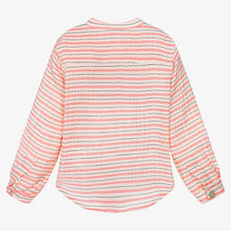 بان كون شوكولا-قميص قطن مقلم لون عاجي وبرتقالي للأولاد | Childrensalon Outlet