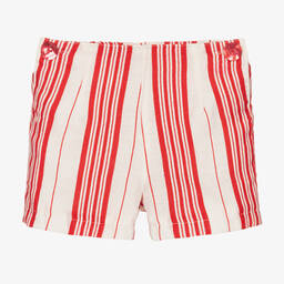 بان كون شوكولا-Boys Red & Ivory Cotton & Linen Shorts | Childrensalon Outlet