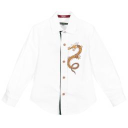 Pan Con Chocolate-Boys White Cotton Dragon Shirt | Childrensalon Outlet