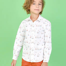 Pan Con Chocolate-Белая хлопковая рубашка для мальчиков | Childrensalon Outlet