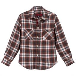 Pan Con Chocolate-Brown Cotton Checked Shirt | Childrensalon Outlet