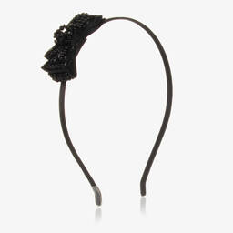 بان كون شوكولا-Girls Black Beaded Bow Hairband | Childrensalon Outlet