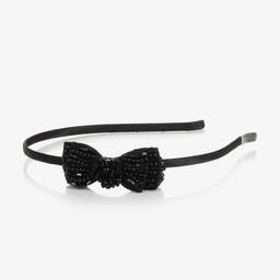 بان كون شوكولا-Girls Black Beaded Bow Hairband | Childrensalon Outlet